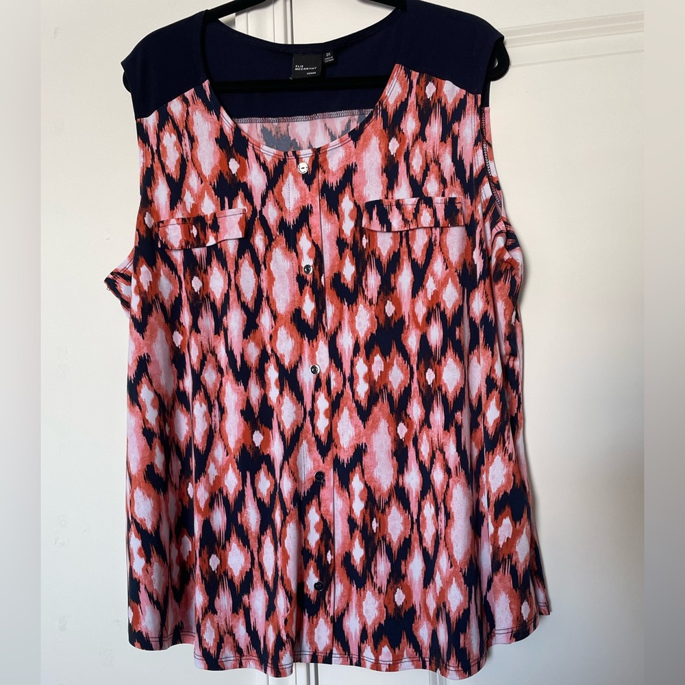 Elie McCarthy Womens Stretchy Blouse Top Size 2X Abstract Geometric Casual